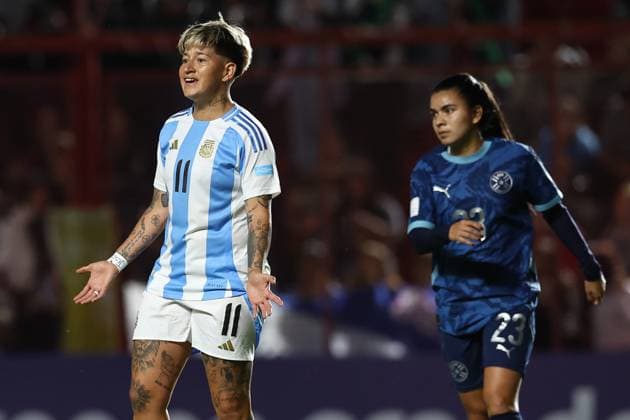 Argentina s forward Yamila Rodriguez L looks on during the CONMEBOL Women s Nations League football match, qualifier for the 2027 World Cup in Brazil, between Argentina and Paraguay, at the Diego Armando Maradona stadium in Buenos Aires, Argentina on October 24, 2025 BUENOS AIRES ARGENTINA Copyright: xALEJANDROxPAGNIx