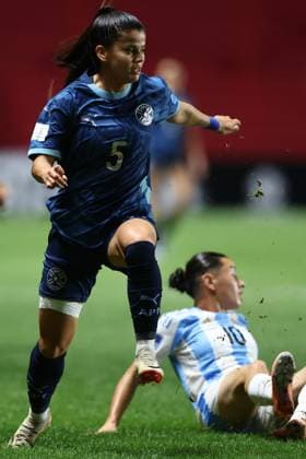 Paraguay s defender Dahiana Bogarin L looks on during the CONMEBOL Women s Nations League football match, qualifier for the 2027 World Cup in Brazil, between Argentina and Paraguay, at the Diego Armando Maradona stadium in Buenos Aires, Argentina on October 24, 2025 BUENOS AIRES ARGENTINA Copyright: xALEJANDROxPAGNIx