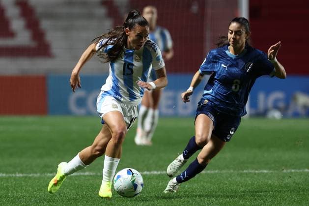 Argentina s midfielder Florencia Bonsegundo L controls the ball next Paraguay s midfielder Celeste Aguilera during the CONMEBOL Women s Nations League football match, qualifier for the 2027 World Cup in Brazil, between Argentina and Paraguay, at the Diego Armando Maradona stadium in Buenos Aires, Argentina on October 24, 2025 BUENOS AIRES ARGENTINA Copyright: xALEJANDROxPAGNIx
