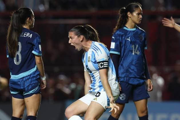 Argentina s defender Aldana Cometti C celebrates after scoring the team™s first goal during the CONMEBOL Women s Nations League football match, qualifier for the 2027 World Cup in Brazil, between Argentina and Paraguay, at the Diego Armando Maradona stadium in Buenos Aires, Argentina on October 24, 2025 BUENOS AIRES ARGENTINA Copyright: xALEJANDROxPAGNIx