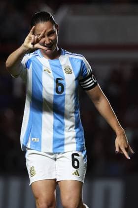 Argentina s defender Aldana Cometti celebrates after scoring the team™s first goal during the CONMEBOL Women s Nations League football match, qualifier for the 2027 World Cup in Brazil, between Argentina and Paraguay, at the Diego Armando Maradona stadium in Buenos Aires, Argentina on October 24, 2025 BUENOS AIRES ARGENTINA Copyright: xALEJANDROxPAGNIx
