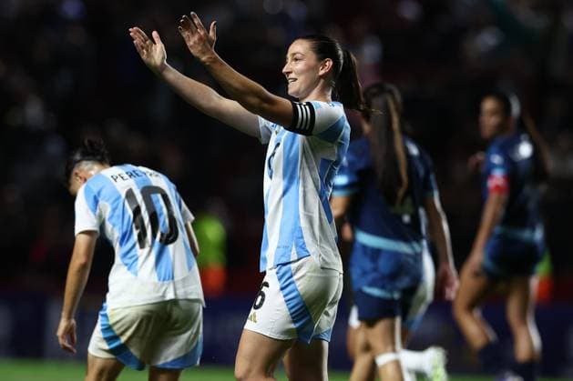 Argentina s defender Aldana Cometti C celebrates after scoring the team™s first goal during the CONMEBOL Women s Nations League football match, qualifier for the 2027 World Cup in Brazil, between Argentina and Paraguay, at the Diego Armando Maradona stadium in Buenos Aires, Argentina on October 24, 2025 BUENOS AIRES ARGENTINA Copyright: xALEJANDROxPAGNIx