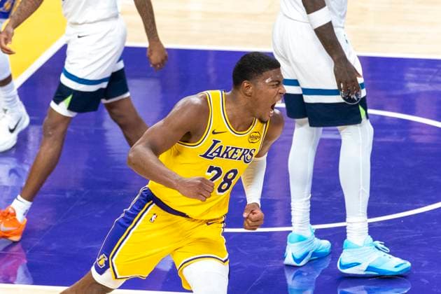 October 24, 2025, Los Angeles, California, USA: Los Angeles LakersÃ¢â‚¬â ¢ Rui Hachimura (28) reacts after dunking against the Minnesota Timberwolves during an NBA, Basketball Herren, USA basketball game, in Los Angeles Friday, Oct. 24, 2025. Los Angeles USA - ZUMAc68_ 20251024_zaf_c68_077 Copyright: xRingoxChiux