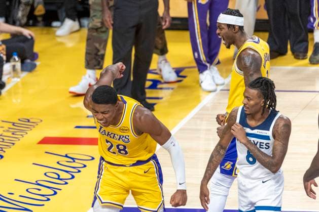 October 24, 2025, Los Angeles, California, USA: Los Angeles LakersÃ¢â‚¬â ¢ Rui Hachimura (28) reacts after dunking against the Minnesota Timberwolves during an NBA, Basketball Herren, USA basketball game, in Los Angeles Friday, Oct. 24, 2025. Los Angeles USA - ZUMAc68_ 20251024_zaf_c68_086 Copyright: xRingoxChiux