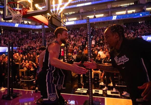 October 24, 2025, Sacramento, Ca, USA: Sacramento Kings forward center Domantas Sabonis (11) and guard forward Demar Derozan (10) slap hand as they are introduced during the home opening game at Golden 1 Center on Friday, Oct. 24, 2025, in Sacramento. Sacramento USA - ZUMAj89_ 20251024_zaf_j89_005 Copyright: xPaulxKitagakixJr.x