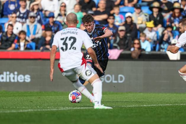 ALEAGUE AUCKLAND WANDERERS, Auckland FC s Jesse Randall during the A-League Men Round 2 match between Auckland FC and the Western Sydney Wanderers at Go Media Stadium in Auckland, Saturday, October 25, 2025. ( NO ARCHIVING, EDITORIAL USE ONLY, IMAGES TO BE USED FOR NEWS REPORTING PURPOSES ONLY, NO COMMERCIAL USE WHATSOEVER, NO USE IN BOOKS WITHOUT PRIOR WRITTEN CONSENT FROM AAP AUCKLAND NEW ZEALAND  Copyright: xShanexWenzlickx 20251025180516400780