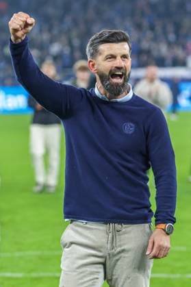 2 Bundesliga FC Schalke 04 SV Darmstadt 98 on 24 10 2025 at the Veltins Arena in Schalke Coach Miron Muslic Schalke cheers and is happy about the victory MH