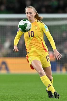 IRELAND VS BELGIUM Lisa Petry of Belgium pictured during a women football game between the national teams of the republic of Ireland and Belgium, called the Red Flames for the first leg of the Promotion relegation play-off in the Uefa Womens Nations League 2025, on Friday 24 October 2025 in Dublin , IRELAND . Photo Sportpix David Catry Dublin Aviva Stadium IRELAND  Copyright: xSportpix.bex xDavidxCatryxDavidxCatryx