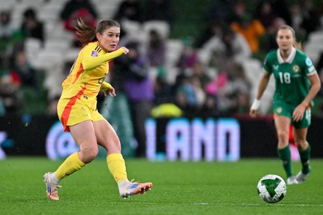 IRELAND VS BELGIUM Marie Detruyer (20) of Belgium pictured during a women football game between the national teams of the republic of Ireland and Belgium, called the Red Flames for the first leg of the Promotion relegation play-off in the Uefa Womens Nations League 2025, on Friday 24 October 2025 in Dublin , IRELAND . Photo Sportpix David Catry Dublin Aviva Stadium IRELAND  Copyright: xSportpix.bex xDavidxCatryxDavidxCatryx