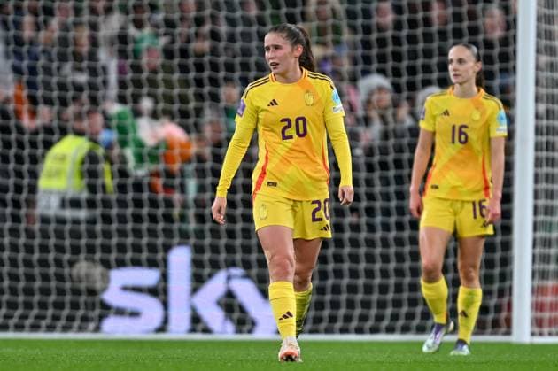 IRELAND VS BELGIUM Marie Detruyer (20) of Belgium pictured during a women football game between the national teams of the republic of Ireland and Belgium, called the Red Flames for the first leg of the Promotion relegation play-off in the Uefa Womens Nations League 2025, on Friday 24 October 2025 in Dublin , IRELAND . Photo Sportpix David Catry Dublin Aviva Stadium IRELAND  Copyright: xSportpix.bex xDavidxCatryxDavidxCatryx