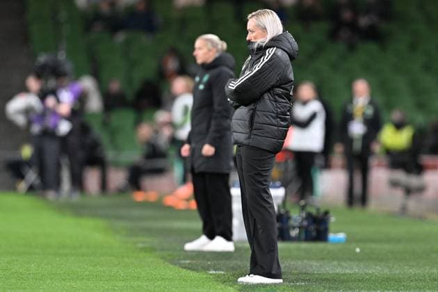 IRELAND VS BELGIUM Head Coach Elisabet Gunnarsdottir of Belgium pictured during a women football game between the national teams of the republic of Ireland and Belgium, called the Red Flames for the first leg of the Promotion relegation play-off in the Uefa Womens Nations League 2025, on Friday 24 October 2025 in Dublin , IRELAND . Photo Sportpix David Catry Dublin Aviva Stadium IRELAND  Copyright: xSportpix.bex xDavidxCatryxDavidxCatryx
