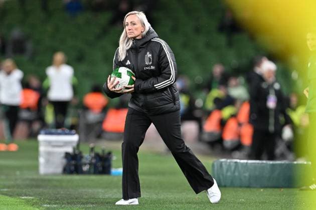 IRELAND VS BELGIUM Head Coach Elisabet Gunnarsdottir of Belgium pictured during a women football game between the national teams of the republic of Ireland and Belgium, called the Red Flames for the first leg of the Promotion relegation play-off in the Uefa Womens Nations League 2025, on Friday 24 October 2025 in Dublin , IRELAND . Photo Sportpix David Catry Dublin Aviva Stadium IRELAND  Copyright: xSportpix.bex xDavidxCatryxDavidxCatryx