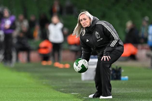 IRELAND VS BELGIUM Head Coach Elisabet Gunnarsdottir of Belgium pictured during a women football game between the national teams of the republic of Ireland and Belgium, called the Red Flames for the first leg of the Promotion relegation play-off in the Uefa Womens Nations League 2025, on Friday 24 October 2025 in Dublin , IRELAND . Photo Sportpix David Catry Dublin Aviva Stadium IRELAND  Copyright: xSportpix.bex xDavidxCatryxDavidxCatryx