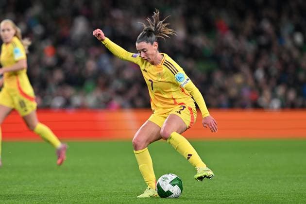 IRELAND VS BELGIUM Aurelie Reynders (7) of Belgium pictured during a women football game between the national teams of the republic of Ireland and Belgium, called the Red Flames for the first leg of the Promotion relegation play-off in the Uefa Womens Nations League 2025, on Friday 24 October 2025 in Dublin , IRELAND . Photo Sportpix David Catry Dublin Aviva Stadium IRELAND  Copyright: xSportpix.bex xDavidxCatryxDavidxCatryx