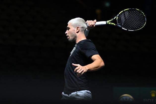 Practice Day At 2025 Rolex Paris Masters - France Carlos Alcaraz (ESP) during practice at the 2025 Rolex Paris Masters at the U Arena in Paris, FRANCE, on October 24, 2025. Photo by Corinne Dubreuil ABACAPRESS.COM Paris France  Copyright: xDubreuilxCorinne ABACAx