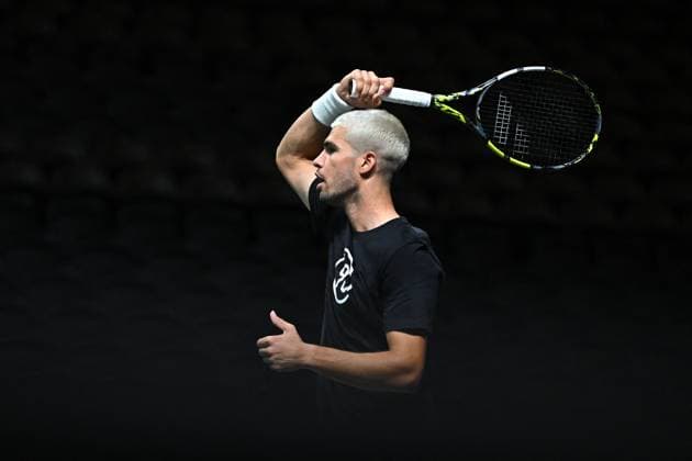Practice Day At 2025 Rolex Paris Masters - France Carlos Alcaraz (ESP) during practice at the 2025 Rolex Paris Masters at the U Arena in Paris, FRANCE, on October 24, 2025. Photo by Corinne Dubreuil ABACAPRESS.COM Paris France  Copyright: xDubreuilxCorinne ABACAx
