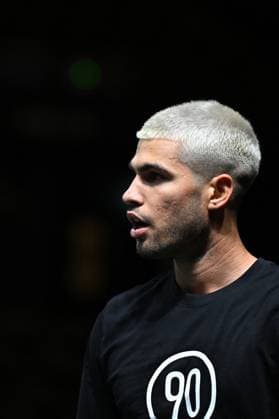 Practice Day At 2025 Rolex Paris Masters - France Carlos Alcaraz (ESP) during practice at the 2025 Rolex Paris Masters at the U Arena in Paris, FRANCE, on October 24, 2025. Photo by Corinne Dubreuil ABACAPRESS.COM Paris France  Copyright: xDubreuilxCorinne ABACAx