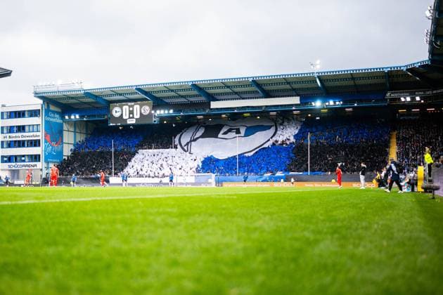 25 10 2025 Football, 2025 2026, 2 Bundesliga, 10 Matchday, DSC Arminia Bielefeld SV Elversberg Fans Bielefeld with a choreography DFL REGULATIONS PROHIBIT ANY USE OF PHOTOGRAPHS AS IMAGE SEQUENCES AND OR QUASI VIDEO