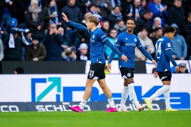 25 10 2025 Soccer, 2025 2026, 2 Bundesliga, Matchday 10, DSC Arminia Bielefeld SV Elversberg L Joel Grodowski Bielefeld cheers after his goal for 1 0 DFL REGULATIONS PROHIBIT ANY USE OF PHOTOGRAPHS AS IMAGE SEQUENCES AND OR QUASI VIDEO