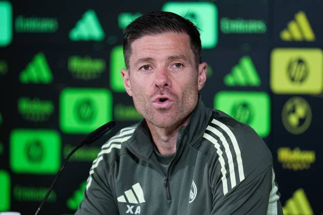 October 25, 2025, Valdebebas, Madrid, Spain: Xabi Alonso, head coach of Real Madrid, attends his press conference, PK, Pressekonferenz during the training day of Real Madrid ahead the Spanish League, LaLiga EA Sports, football match against FC Barcelona, Barca at Ciudad Deportiva Real Madrid on October 25, 2025, in Valdebebas, Madrid, Spain. Valdebebas Spain - ZUMAa181 20251025_zaa_a181_094 Copyright: xDennisxAgyemanx