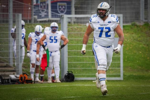 AMERICAN FOOTBALL - IFAF EC, FIN vs ITA KREFELD,GERMANY,25.OCT.25 - AMERICAN FOOTBALL - IFAF European Championship, EM, Europameisterschaft Finland vs Italy. Image shows Michele Bianchi (ITA).  GEPAxpictures xDavidxBitzan