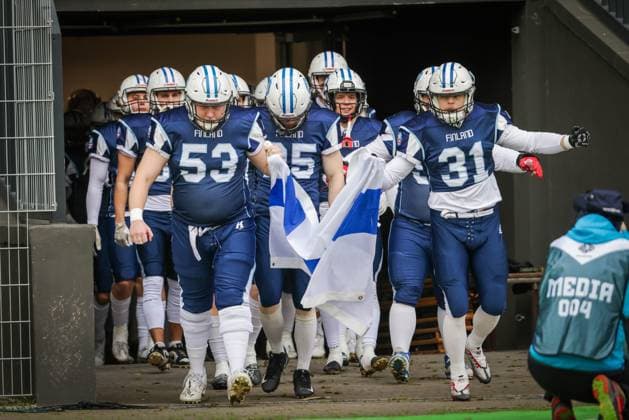 AMERICAN FOOTBALL - IFAF EC, FIN vs ITA KREFELD,GERMANY,25.OCT.25 - AMERICAN FOOTBALL - IFAF European Championship, EM, Europameisterschaft Finland vs Italy. Image shows the team of FIN.  GEPAxpictures xDavidxBitzan