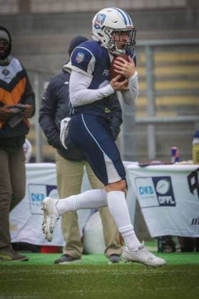 AMERICAN FOOTBALL - IFAF EC, FIN vs ITA KREFELD,GERMANY,25.OCT.25 - AMERICAN FOOTBALL - IFAF European Championship, EM, Europameisterschaft Finland vs Italy. Image shows Oskari Suoniemi (FIN).  GEPAxpictures xDavidxBitzan