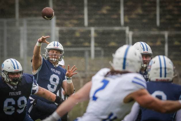AMERICAN FOOTBALL - IFAF EC, FIN vs ITA KREFELD,GERMANY,25.OCT.25 - AMERICAN FOOTBALL - IFAF European Championship, EM, Europameisterschaft Finland vs Italy. Image shows Ambro Urjansson (FIN).  GEPAxpictures xDavidxBitzan