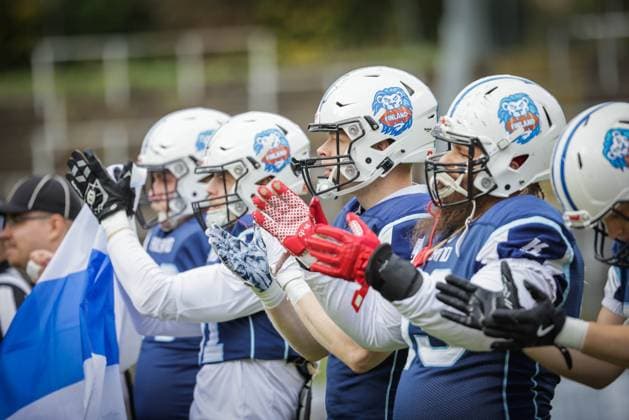 AMERICAN FOOTBALL - IFAF EC, FIN vs ITA KREFELD,GERMANY,25.OCT.25 - AMERICAN FOOTBALL - IFAF European Championship, EM, Europameisterschaft Finland vs Italy. Image shows the rejoicing of FIN.  GEPAxpictures xDavidxBitzan