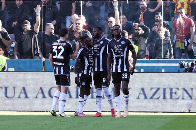 Udinese s Keinan Davis celebrates after scoring the 2-0 goal for his team during the Serie A soccer match between Udinese and Lecce at the Bluenergy Stadium in Udine, north east Italy - Saturday, October 25,2026 - soccer  Copyright: xAndreaxBressanutti LaPressex