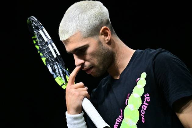 TENNIS : Rolex Paris Masters - Paris - 25 10 2025 Carlos Alcaraz ( Spain ) training during the Rolex Paris Masters at Paris La Defense Arena on October 25, 2025 in Nanterre, France. (Photo by Federico Pestellini PSNewz ) ParisFrance  Copyright: xFedericoxPestellinix