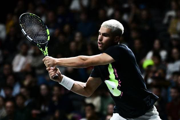 TENNIS : Rolex Paris Masters - Paris - 25 10 2025 Carlos Alcaraz ( Spain ) training during the Rolex Paris Masters at Paris La Defense Arena on October 25, 2025 in Nanterre, France. (Photo by Federico Pestellini PSNewz ) ParisFrance  Copyright: xFedericoxPestellinix
