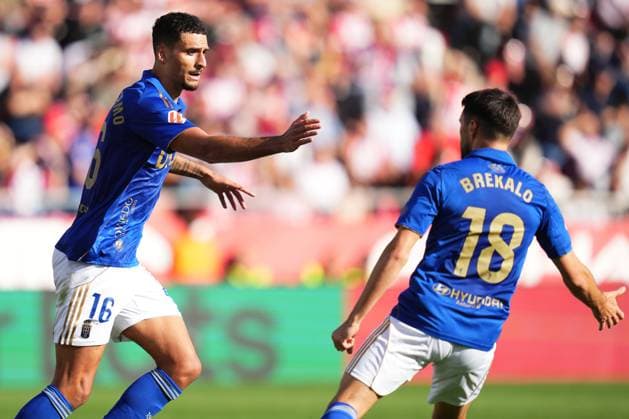 ESP: Girona FC v Real Oviedo. Liga match 2025-2026, Date 10 David Carmo of Real Oviedo celebrates after scoring the 3-3 during the La Liga match 2025-2026, date 10 between Girona FC and Real Oviedo played at Montilivi Stadium on October 25, 2025 in Girona, Spain. kpng Copyright: xBaguxBlancox xPRESSINx PS_251025_GIR_OVI_2425_276