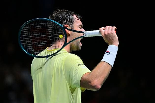 TENNIS : Rolex Paris Masters - Paris - 25 10 2025 Quentin Halys ( France ) reacts during the Rolex Paris Masters at Paris La Defense Arena on October 25, 2025 in Nanterre, France. (Photo by Federico Pestellini PSNewz ) ParisFrance  Copyright: xFedericoxPestellinix