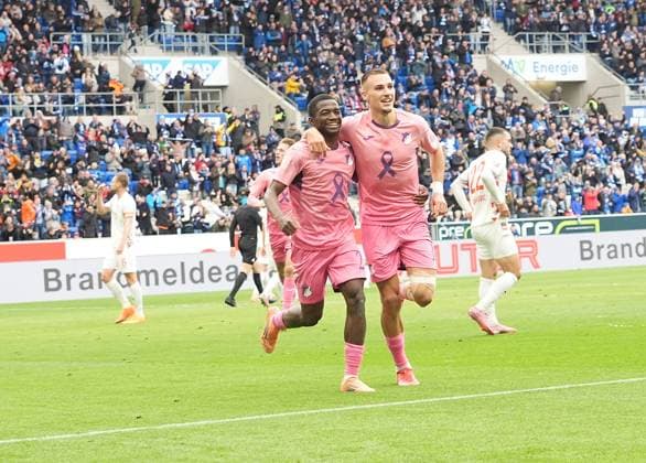 GER, 1 FBL, TSG Hoffenheim vs 1 FC Heidenheim 25 10 2025, PreZero Arena, Sinsheim, GER, 1 FBL, TSG Hoffenheim vs 1 FC Heidenheim , in the picture Tim Lemperle Hoffenheim is happy about the goal for 2 0 DFL regulations prohibit any use of photographs as image sequences and or quasi video nordphotoxGmbHx xBratic nph00250