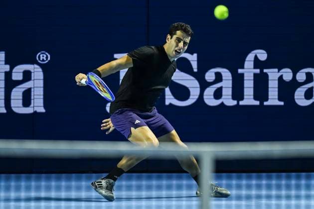 25th October 2025; St. Jakobshalle, Basel, Switzerland; 2025 ATP, Tennis Herren Swiss Indoor Tennis Day 7; Jaume Munar (ESP)in action during the match against Joao Fonseca (BRA) in the semi finals  DavidxEmm