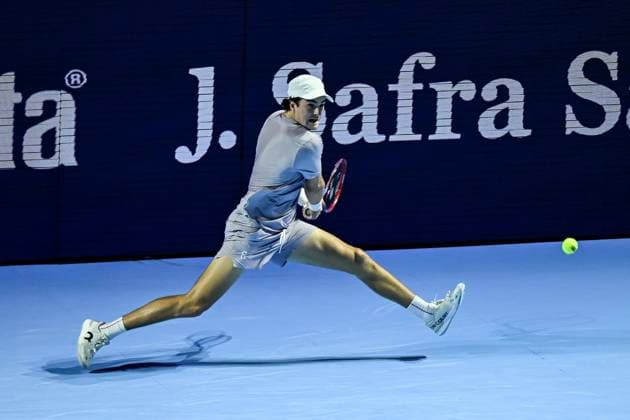 25th October 2025; St. Jakobshalle, Basel, Switzerland; 2025 ATP, Tennis Herren Swiss Indoor Tennis Day 7; Joao Fonseca (BRA) in action during the match against Jaume Munar (ESP) in the semi finals  DavidxEmm