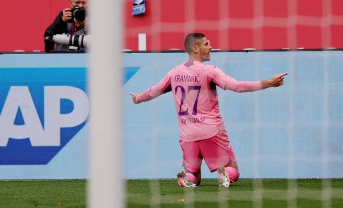 Sinsheim, Bundesliga soccer TSG 1899 Hoffenheim vs. 1 FC Heidenheim, goal scorer Andrej Kramaric Hoffenheim cheers after his goal to 3 0 According to the regulations of the DFL German Football League, it is prohibited to use or have used photographs taken in the stadium and or of the match in the form of sequential images and or video-like photo series