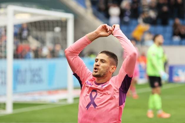 25 10 2025, xtvx, Fußball 1 Bundesliga, TSG 1899 Hoffenheim 1 FC Heidenheim v l Goal scored, Tor zum 3 0 Andrej Kramaric TSG 1899 Hoffenheim Torjubel, Goal celebration, celebrate the goal, celebrates scoring DFL DFB REGULATIONS PROHIBIT ANY USE OF PHOTOGRAPHS as IMAGE SEQUENCES and or QUASI VIDEO Sinsheim