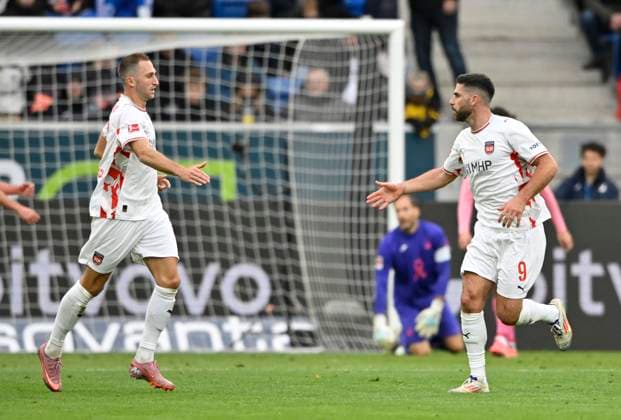 GOAL to 3 1 Stefan Schimmer 1 FC Heidenheim 1846 FCH 09 Goal celebration TSG 1899 Hoffenheim vs 1 FC Heidenheim 1846 FCH 25 10 2025 DFL REGULATIONS PROHIBIT ANY USE OF PHOTOGRAPHS AS IMAGE SEQUENCES AND OR QUASI VIDEO TSG 1899 Hoffenheim vs 1 FC Heidenheim 1846 FCH
