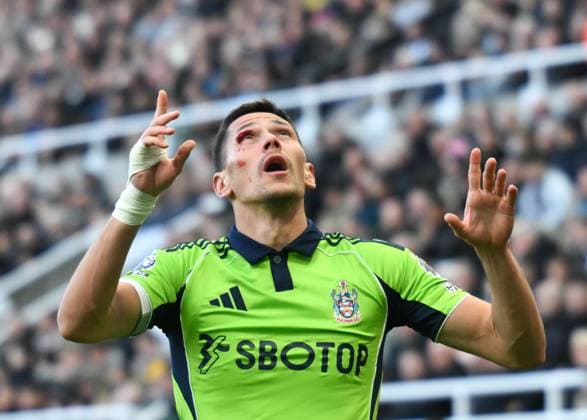 Sasa Lukic of Fulham celebrates scoring their first goal during the Premier League 2025 26 League match between Newcastle United FC and Fulham at St James Park on October 25, 2025 in Newcastle upon Tyne, England. Copyright: xRichardxLee SportsxPressxPhotox Sportspressphoto_SPR50657