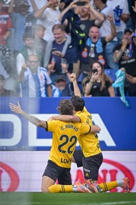 Carlos Romero RCD Espanyol and Eduardo Exposito RCD Espanyol celebrate during a La Liga EA Sports match between RCD Espanyol and Elche CF at Stage Front Stadium in Barcelona, , Spain, on October 25 2025 Photo by Felipe Mondino Copyright: x@FELIPExMONDINOx