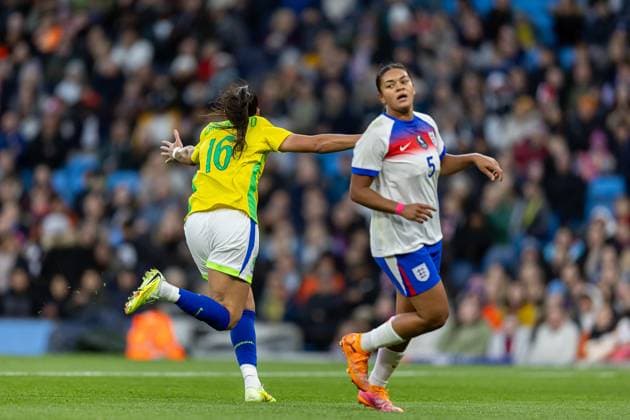 England Women v Brazil Women Friendly 25 10 2025. GOAL scores 1-0 Brazil Women Bia Zaneratto scores and celebrates during the Friendly match between England Women and Brazil Women at the Etihad Stadium, Manchester, England on 25 October 2025. Editorial use only , Copyright: xManjitxNarotrax PSI-23064-0006