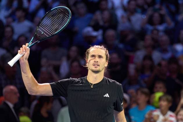 Alexander Zverev of Germany celebrates his Semi-finals win over Lorenzo Musetti of Italy at Erste Bank Open 2025 at Wiener Stadthalle on October 25, 2025 in Vienna, Austria. (Photo by Camilla Stolen, Imago) Vienna Austria Copyright: xCamillaxStolenx L1076178