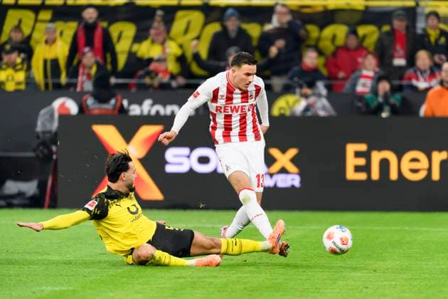 Said El Mala (1.FC Koeln) und Ramy Bensebaini (Borussia Dortmund) im Kampf um den Ball waehrend des spiels der Bundesliga zwischen Borussia Dortmund und 1. FC Köln, Signal Iduna Park am 25. October 2025 in Dortmund, Deutschland. (Foto von Max Maiwald DeFodi Images) +++ Said El Mala (1.FC Koeln) und Ramy Bensebaini (Borussia Dortmund) battle for the ball during the Bundesliga match between Borussia Dortmund and 1. FC Köln at Signal Iduna Park on October 25, 2025 in Dortmund, Germany. (Photo by Max Maiwald DeFodi Images) DFL regulations prohibit any use of photographs as image sequences and or quasi-video. (Photo by Max Maiwald DeFodi Images) Said El Mala 1 FC Koeln and Ramy Bensebaini Borussia Dortmund battle for the ball during the Bundesliga match between Borussia Dortmund and 1 FC Köln, Signal Iduna Park on October 25, 2025 in Dortmund, Germany Photo by Max Maiwald DeFodi Images Said El Mala 1 FC Koeln and Ramy Bensebaini Borussia Dortmund battle for the ball during the Bundesliga match between Borussia Dortmund and 1 FC Köln at Signal Iduna Park on October 25, 2025 in Dortmund, Germany Photo by Max Maiwald DeFodi Images DFL regulations prohibit any use of photographs as image sequences and or quasi video Photo by Max Maiwald DeFodi Images