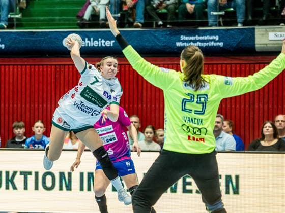 Lea Watzl Frisch Auf Frauen, 07 from outside, Sport Union Neckarsulm vs Frisch Auf Goeppingen, Handball, 1 Bundesliga, Season 2025 2026, 25 10 2025 Sport Union Neckarsulm vs Frisch Auf Goeppingen, Handball, 1 Bundesliga, Season 2025 2026, 25 10 2025 Neckarsulm Copyright: xEibner-Pressefoto MichaelxSchmidx EP_MST