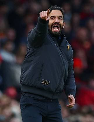 Manchester United, ManU manager Ruben Amorim points Manchester United v Brighton and Hove Albion, Premier League, Football, Old Trafford, Manchester, UK - 25 Oct 2025Manchester Old Trafford United Kingdom EDITORIAL USE ONLY No use with unauthorised audio, video, data, fixture lists, club league logos or live services. Online in-match use limited to 120 images, no video emulation. No use in betting, games or single club league player publications. Copyright: xMattxWest Shutterstockx 15593413ab