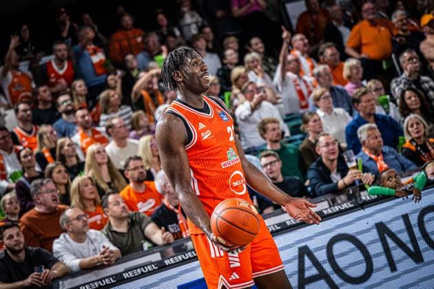 1 Basketball Bundesliga, easyCredit BBL, Season 2025 2026, Men, Main Round, Matchday 5, 25 10 2025, RASTA Vechta Telekom Baskets Bonn Malcolm Dandridge 23 RASTA Vechta during the game Vechta RASTA Dome Lower Saxony Germany
