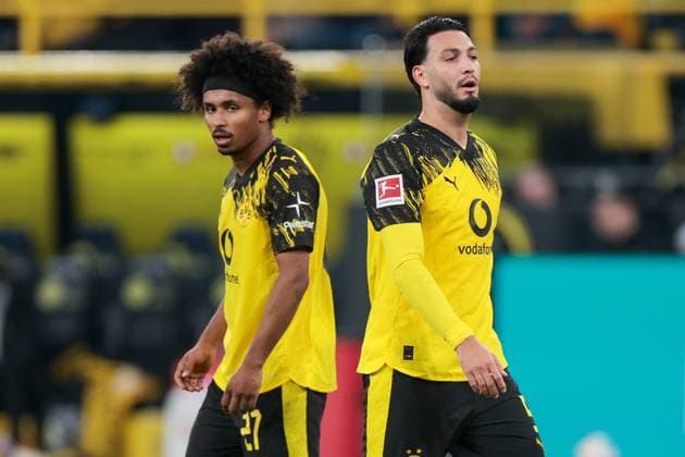 25 10 2025, 1 Bundesliga, Matchday 8, Borussia Dortmund 1 FC Köln, v l Karim Adeyemi Borussia Dortmund , Ramy Bensebaini Borussia Dortmund , Dortmund Signal Iduna Park NRW Germany xRHR PHOTO DEx Copyright: DennisxEwert RHR-FOTOx RHR-FOTO DE