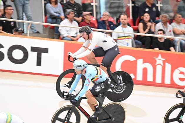 25-10-2025 World Championships Elite Track; Giornata 04; 2025, Belgium; 2025, Germany; De Wylder, Lindsay; Augenstein, Moritz; Santiago Del Cile - Velodromo Penalolen; 